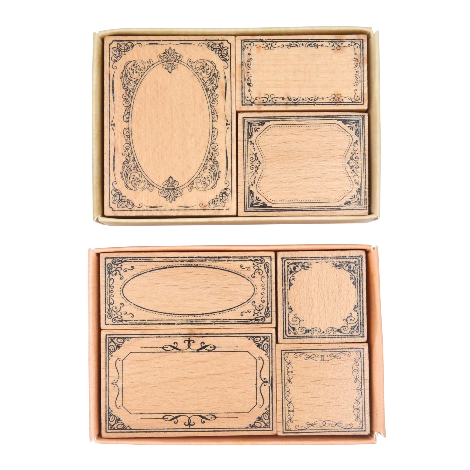 7pcs Wood Rubber Stamp Set, Frame Pattern Decorative Stamp Set for Art Craft,...