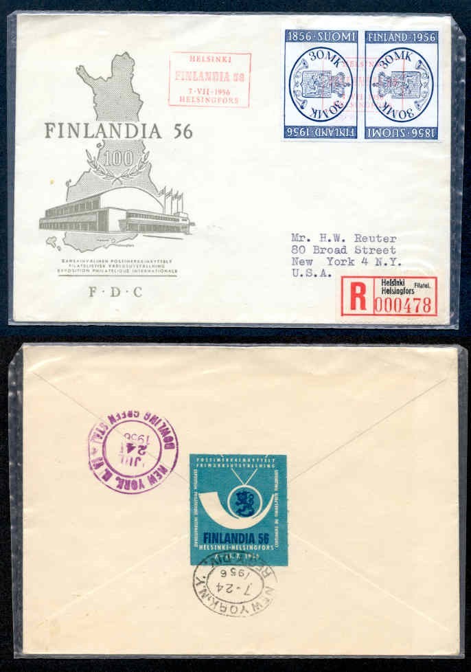 FINLAND #341a PAIR Reg FDC to USA