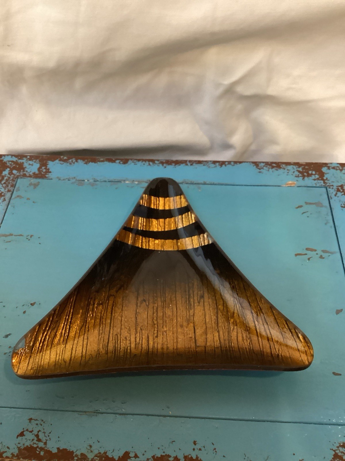 VTG MCM Hollywood Regency Gold Amber Retro Trinket Dish 