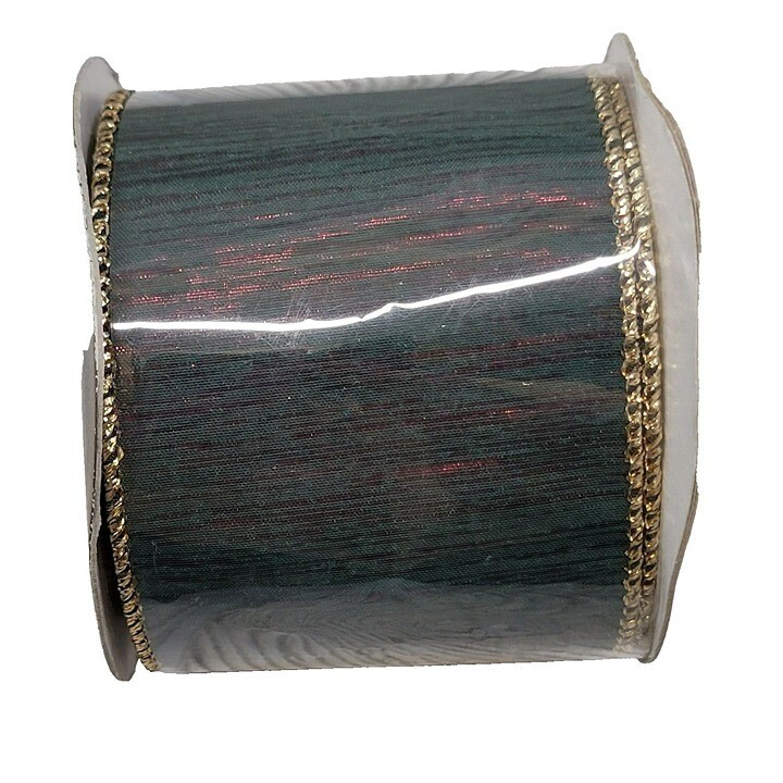 Ribbon Wired Green Red Gold Double Sided Christmas Wedding Bow Wreath 4 yds 2.5"