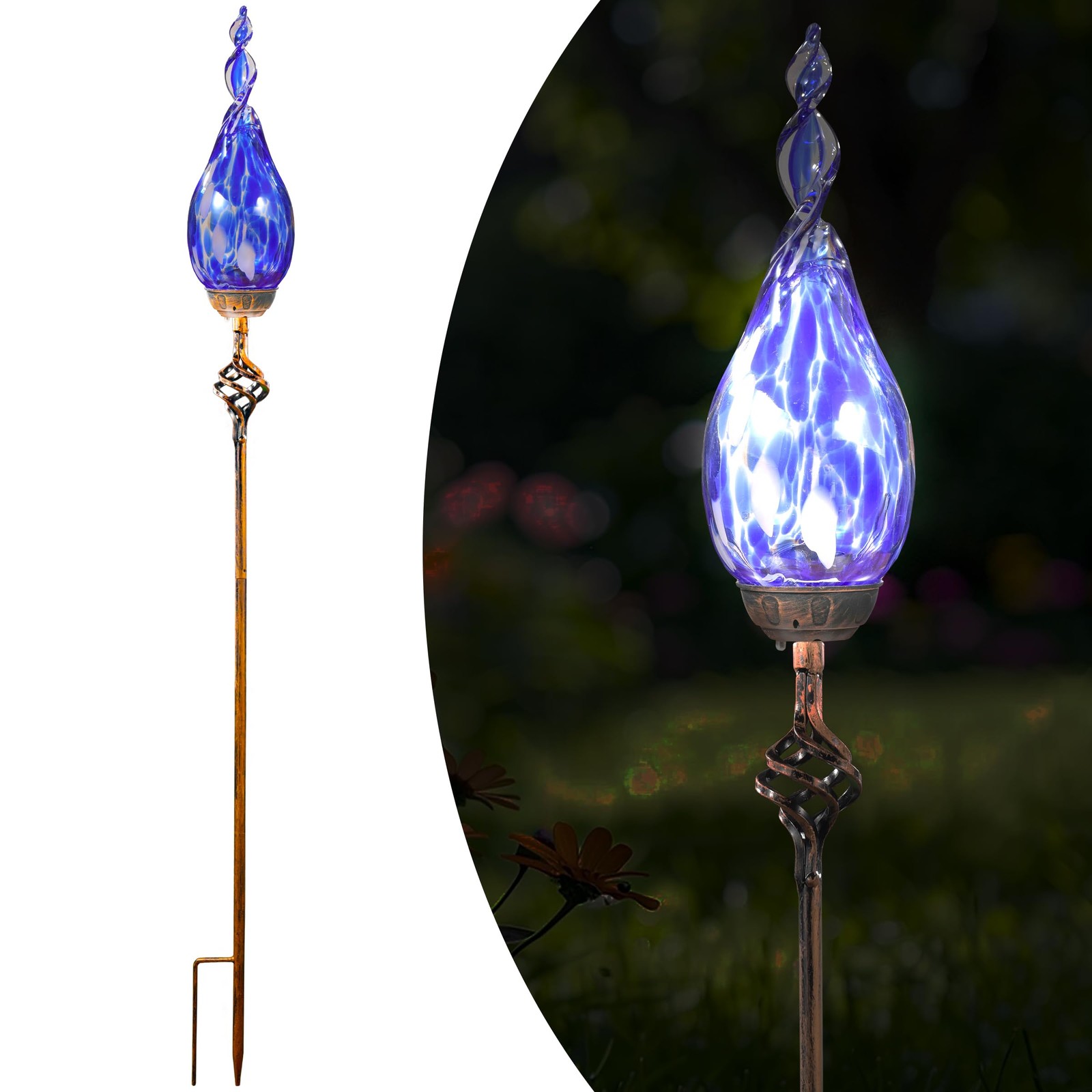 Solar Garden Lights Outdoor, Decorative LED Flame Garden Stakes, Hand Blown G...