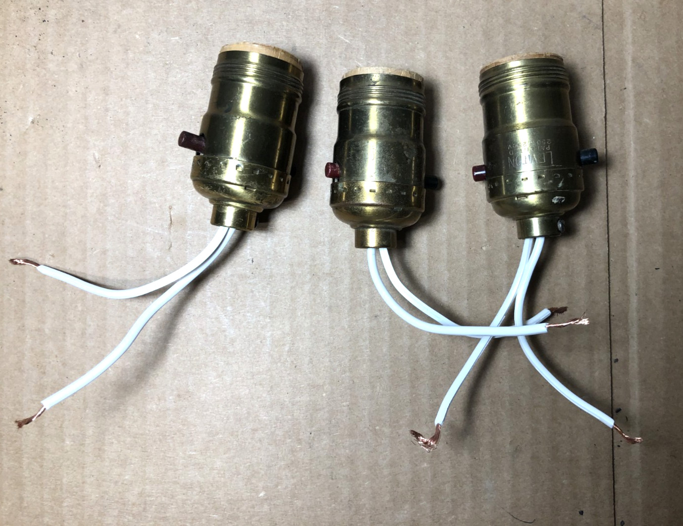 Vtg Light Socket Push Button Levition Brass Lamp Medium Base E26 Three #K64