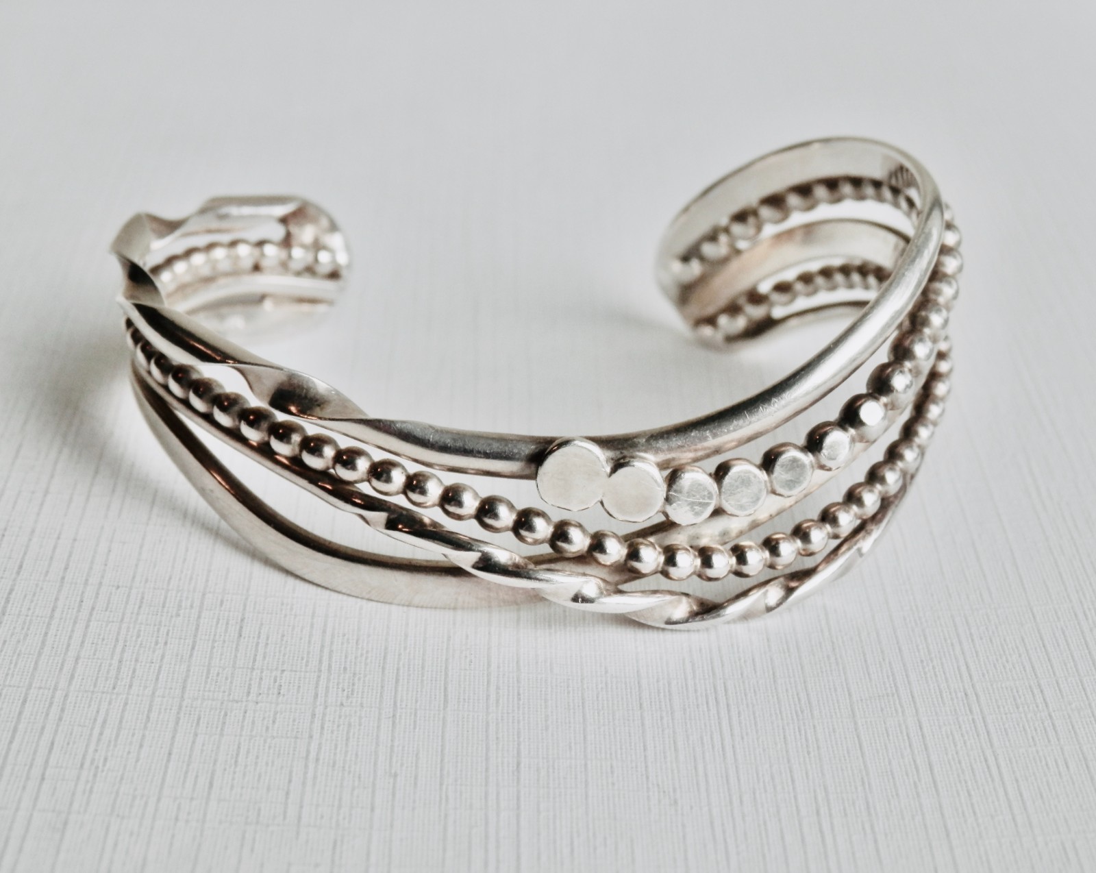Sterling Cuff Bracelet Silver Spheres Chevron Wave Unisex Industrial Minimalist