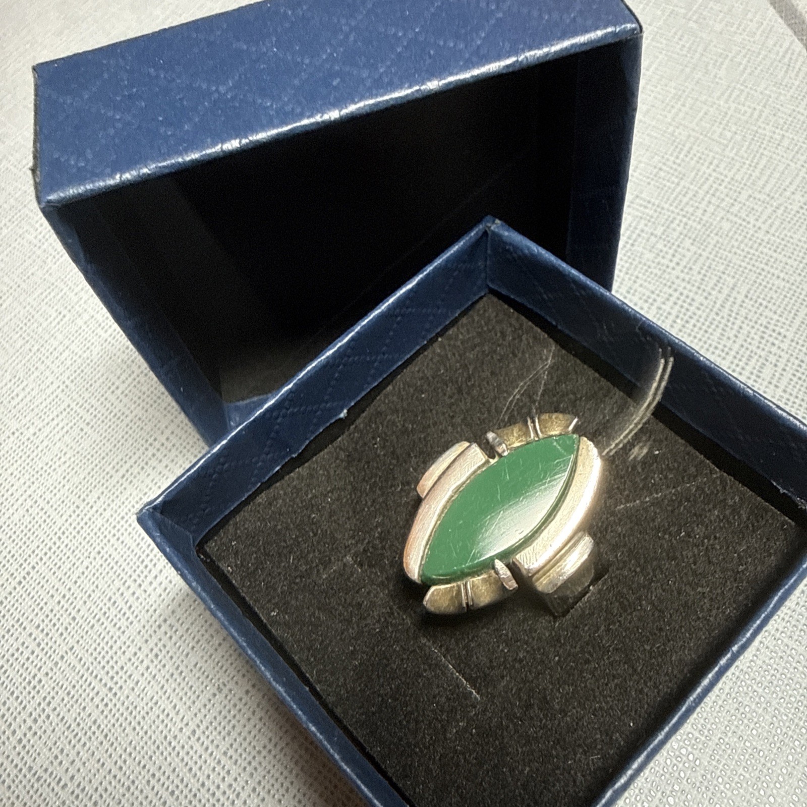 Vintage Mexican Sterling Silver Green Onyx Ring Sz 8 Taxco  925 Hecho En Mexico