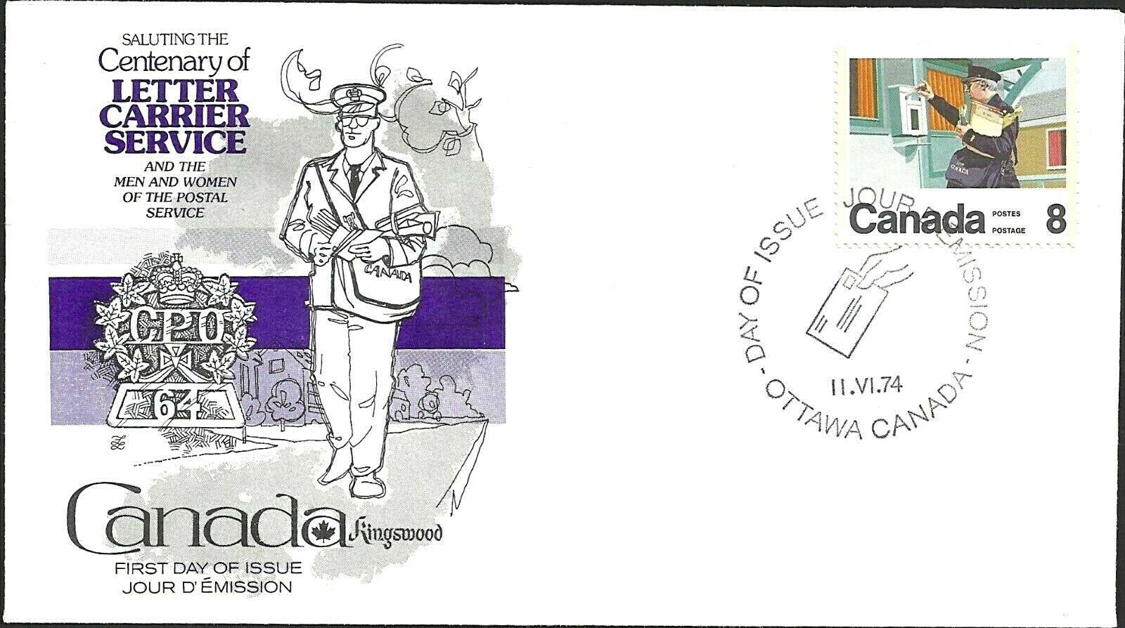🍁Canada   #638    "Letter Carrier Service"    Brand New  1974  Kingswood Cover