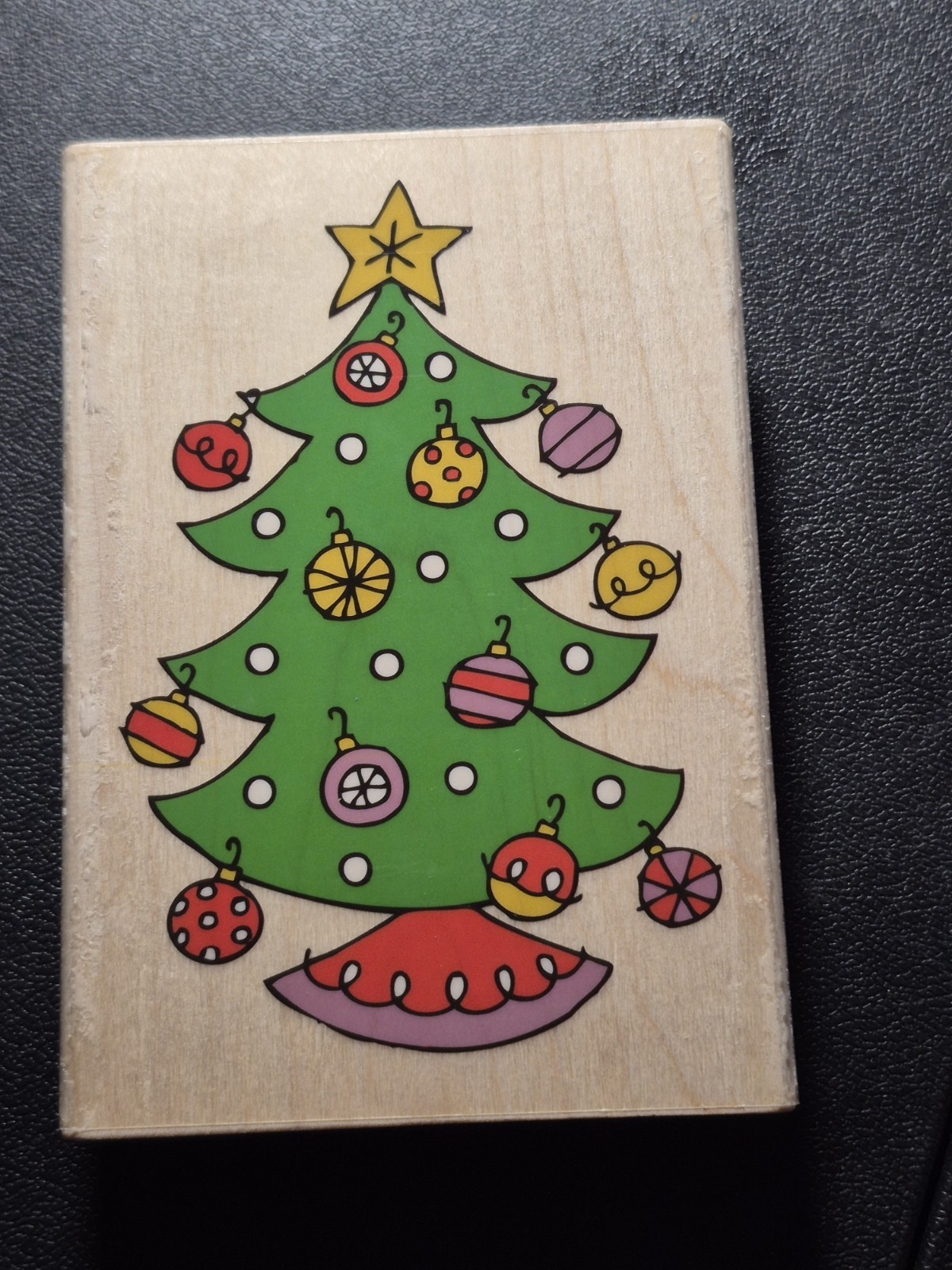 Hampton Art "Fun Christmas Tree" wooden rubber stamp, whimsical design 