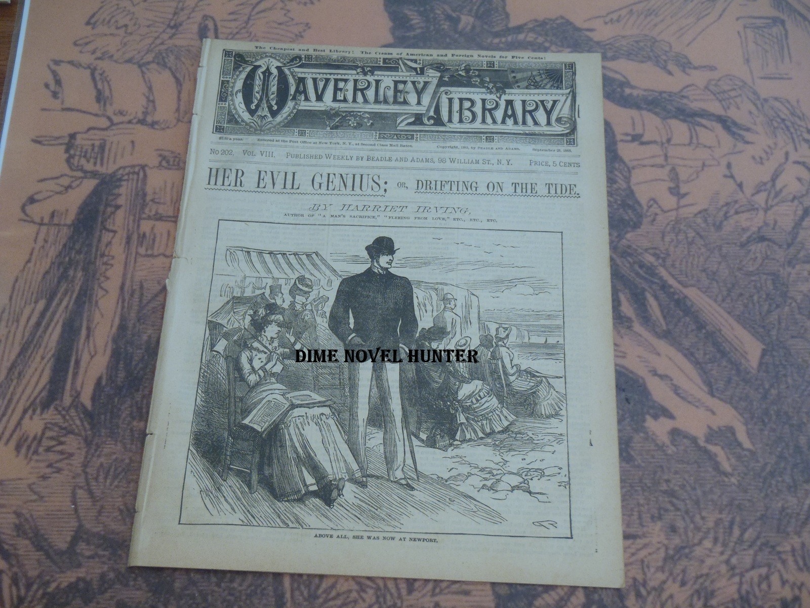 HARRIET IRVING BEADLE & ADAMS WAVERLEY LIBRARY #202 VRY SCARCE FINE DIME NOVEL