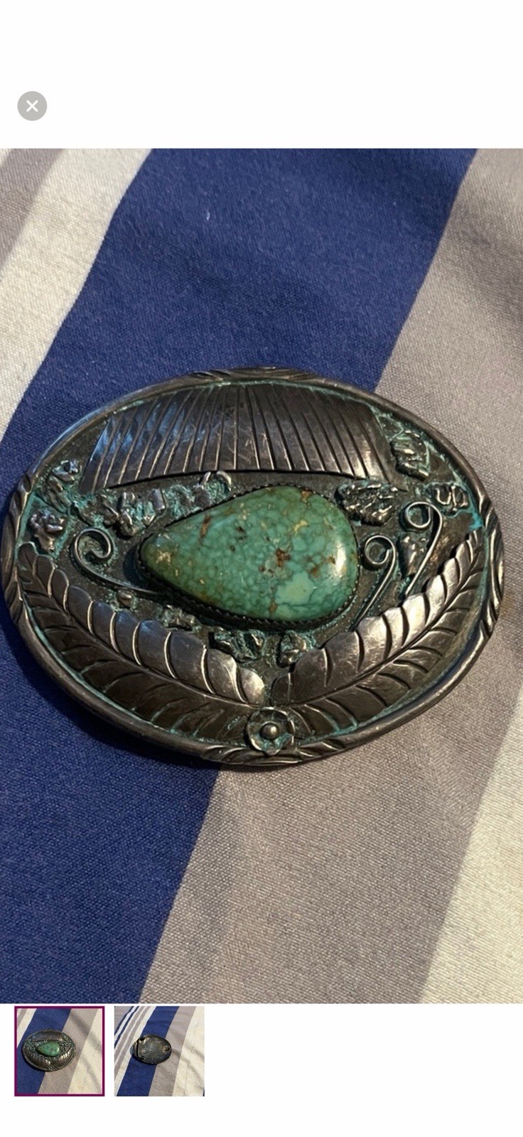 Navajo Belt Buckle With Turquoise Stone