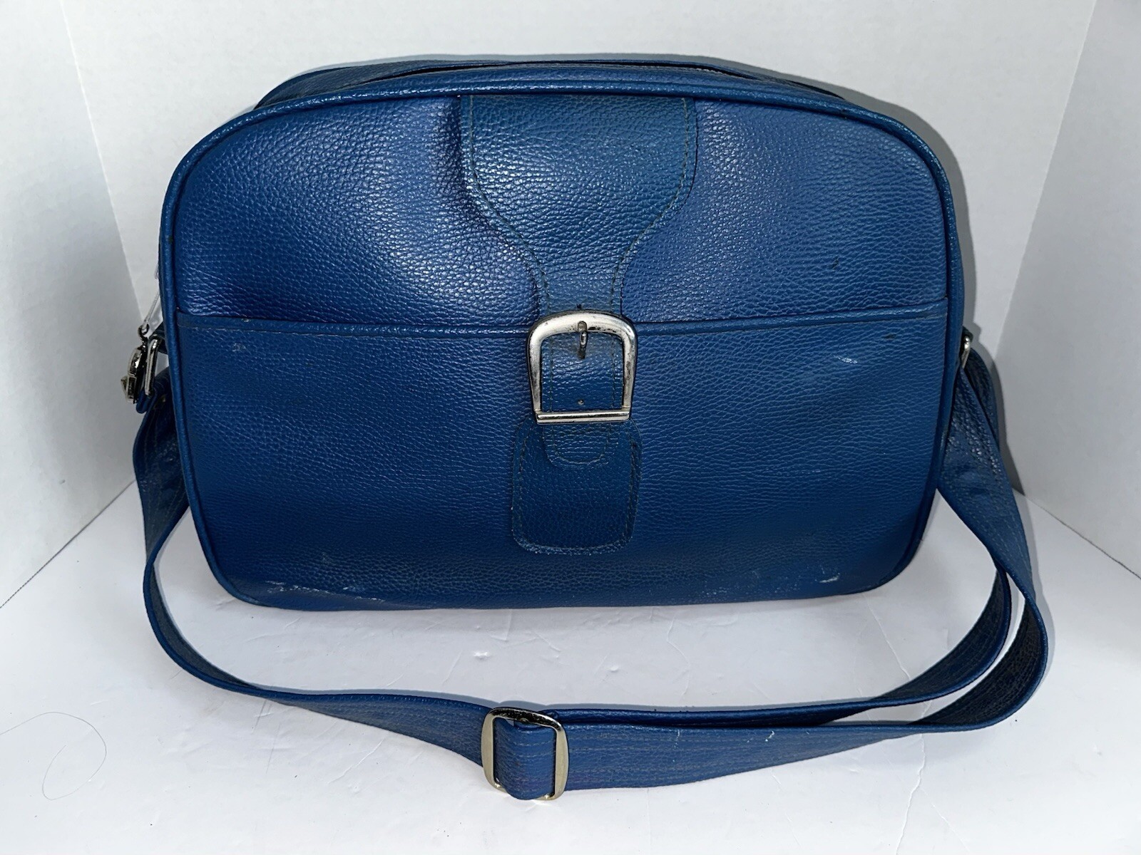 VTG 60s Samsonite Saturn II Shoulder Bag w/Strap & Key Blue Vinyl Carry On
