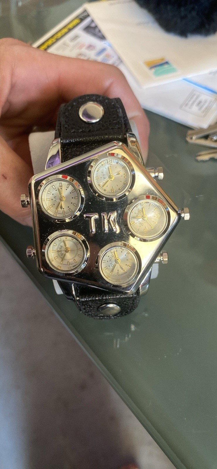 Men's Silver Finish Stone 5 Time Zone Fashion Dressy Hip Hop Watch