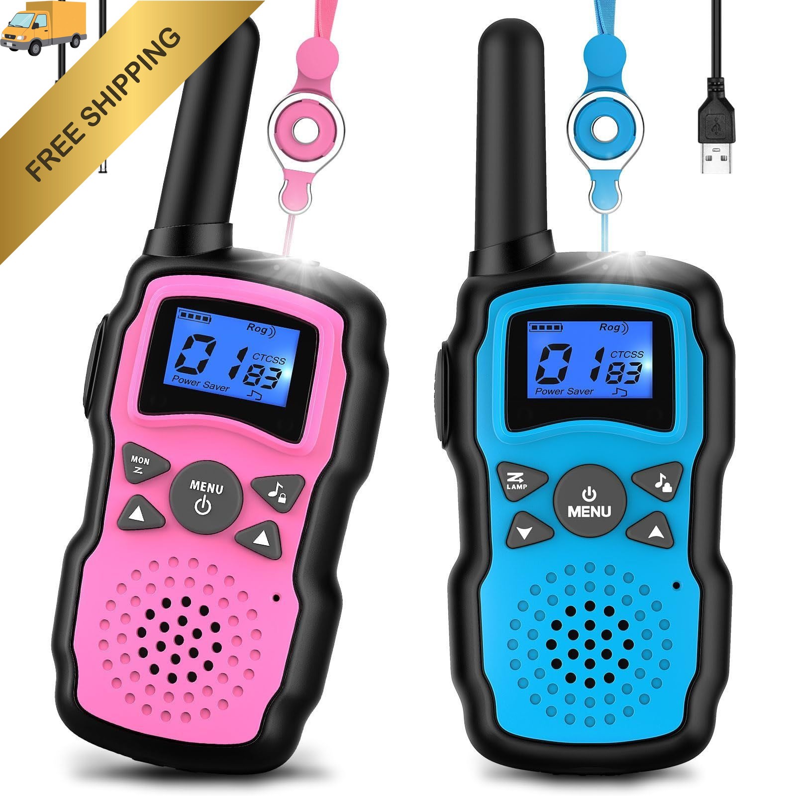 Wishouse Walkie Talkies for Kids Rechargeable Long Range,4 5 6 7 8 Pink Blue 