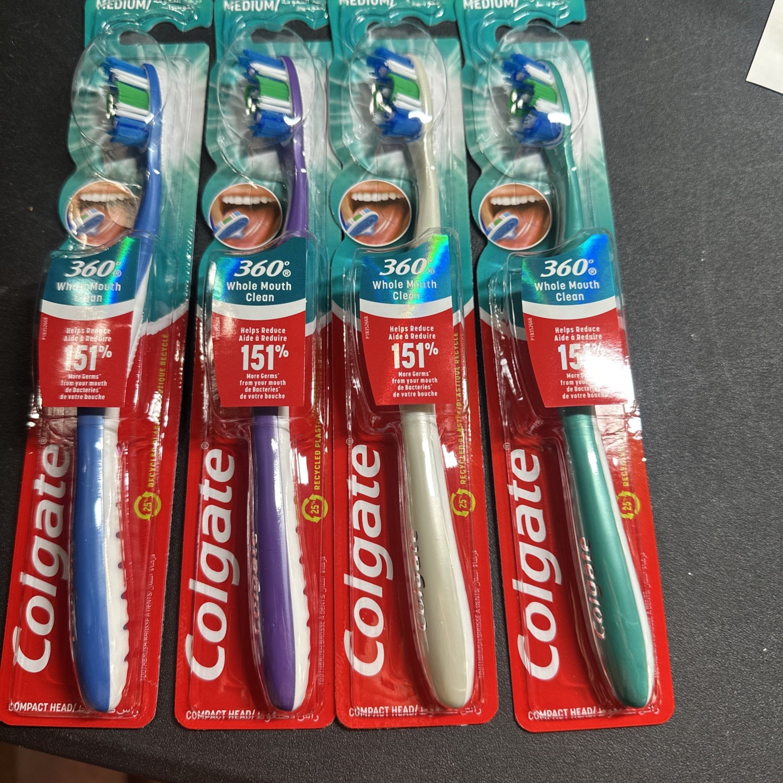 LOT OF 4 COLGATE 360 WHOLE MOUTH MEDIUM TOOTHBRUSHES NIP 4 Different Colors