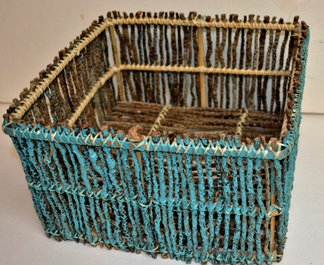 Primitive BOX FARMHOUSE Twig Willow Birch Container Wood Tree Branch Storage