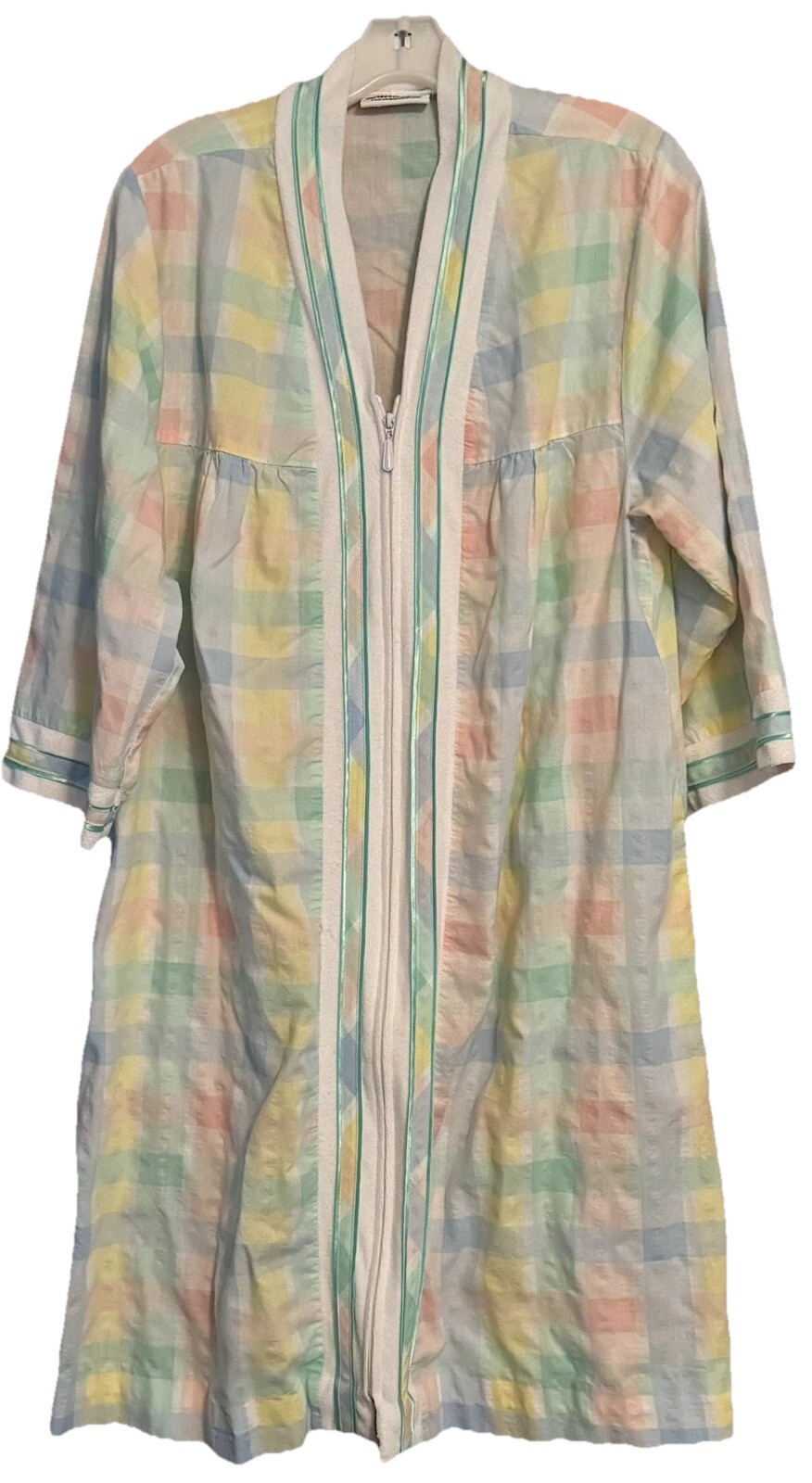 National House Dress MEDIUM Rainbow Plaid Pockets Zip Front Seersucker MuuMuu