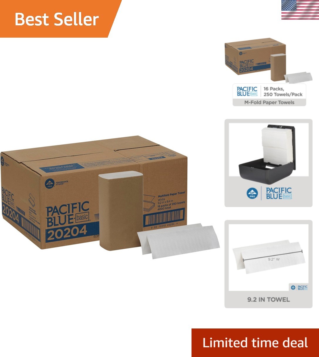 Pacific Blue Basic Multifold Paper Towels by GP PRO , White, 20204, 250 Towel...