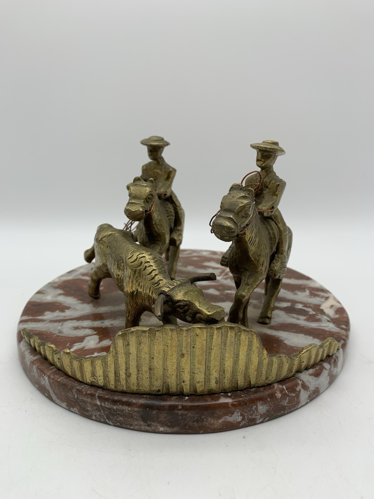 Rare Vintage Cowboy Cattle Bronze, Brass Marble Sculpture