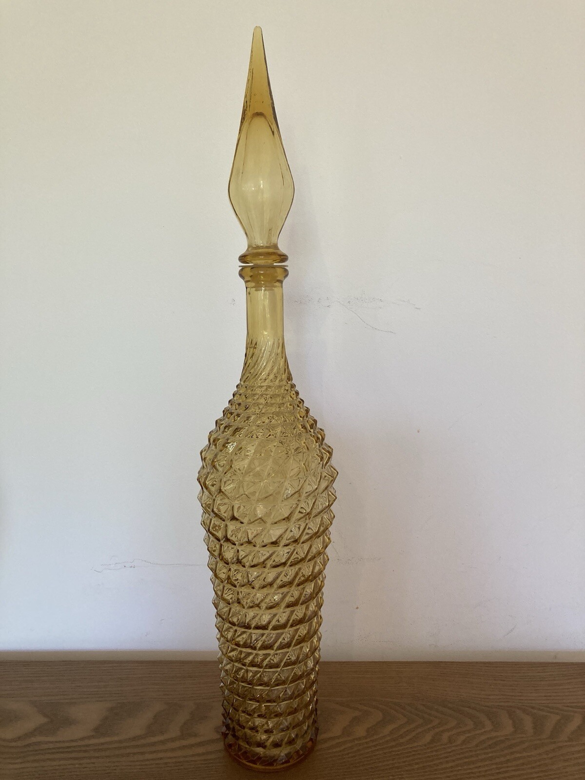 1960s Yellow/light amber Italian empoli glass genie bottle diamond mid century 