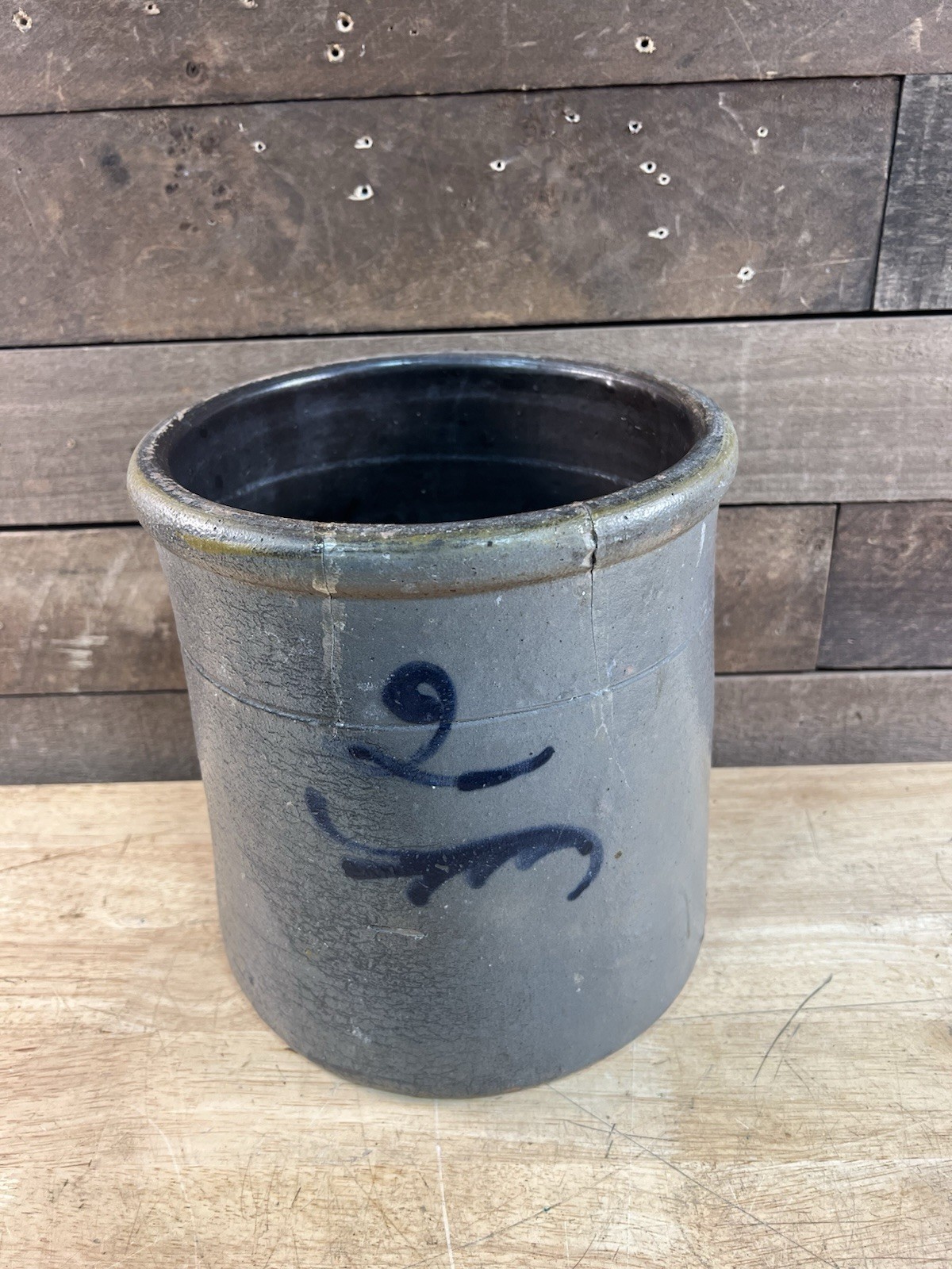Antique Salt Glaze Stoneware Crock Blue Markings 
