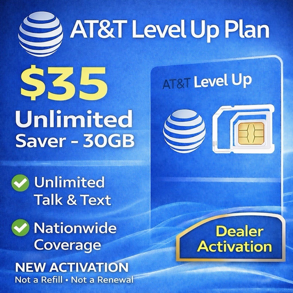 AT&T Prepaid Level Up – $35 Unlimited Saver 30GB/Mo – New Activation NOT REFILL