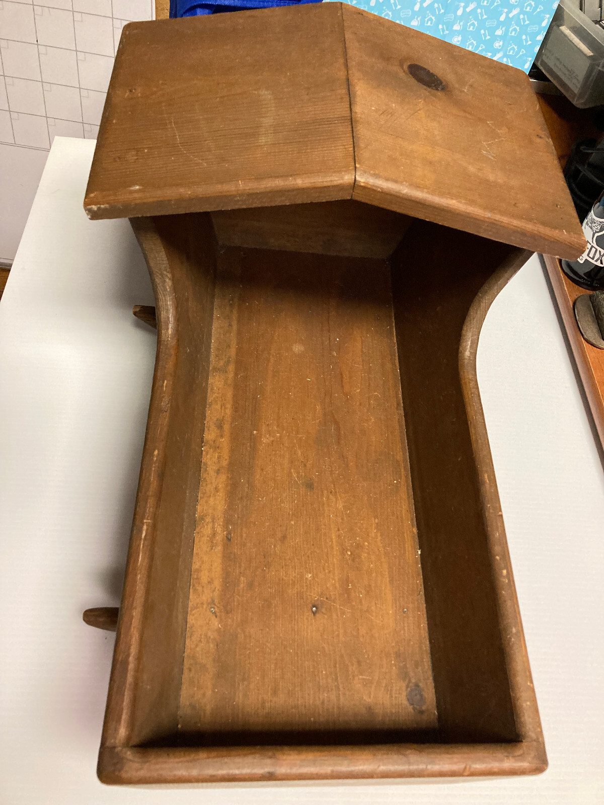 Vintage Wooden Baby Doll Rocking Crib Hand Made Stained Brown