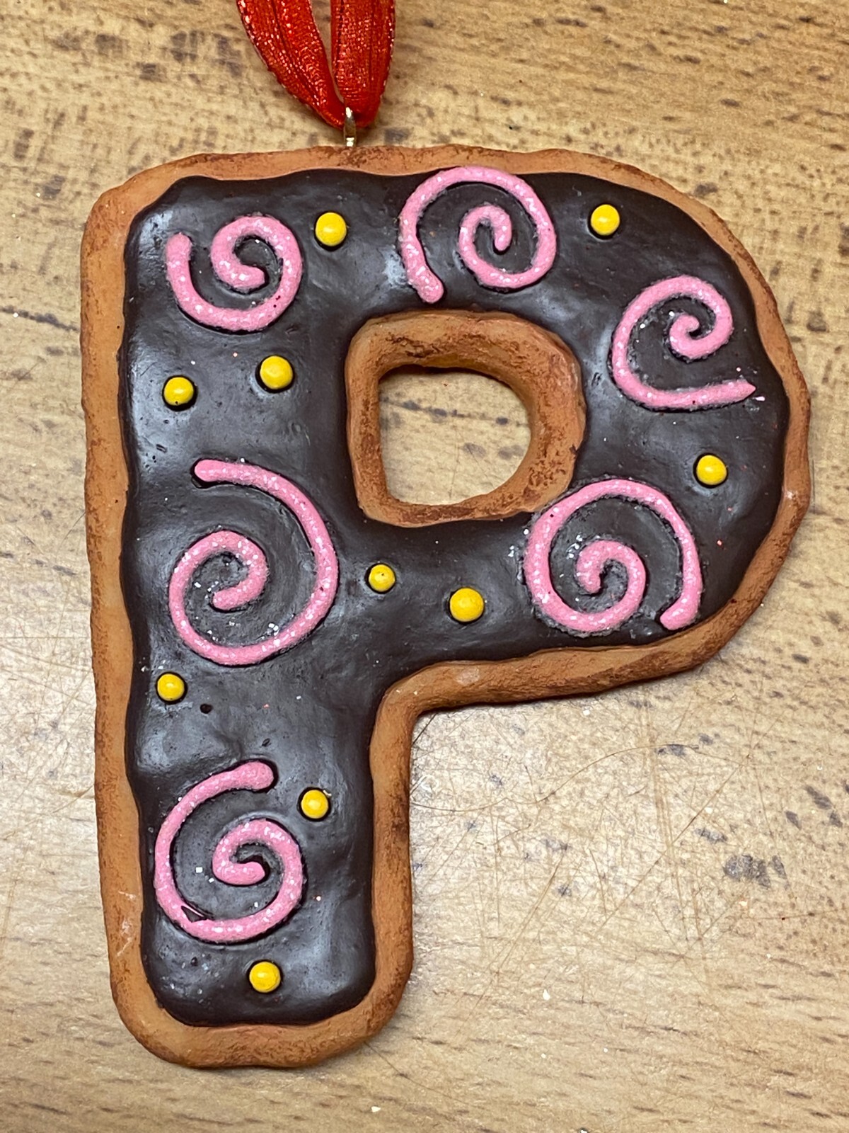 Resin Gingerbread Cookie Monogram Initial P Christmas Ornament 3.5"