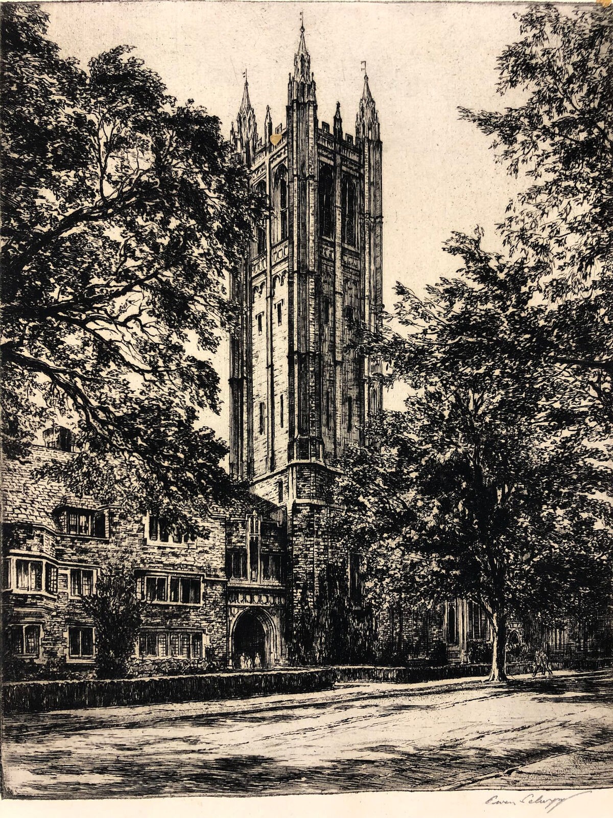 "Holder Hall" Princeton Original etching signed