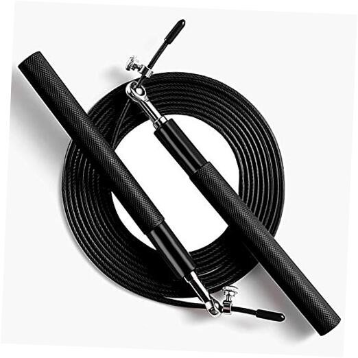 Speed Jump Rope - 360° Swivel Ball Bearing - Adjustable steel coated rope Black