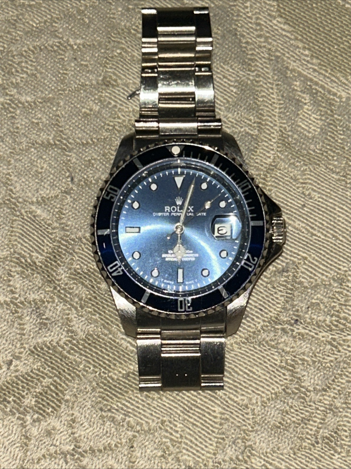 Silver Toned Men’s Watch Blue Face Imitation Rolex Perpetual Movement