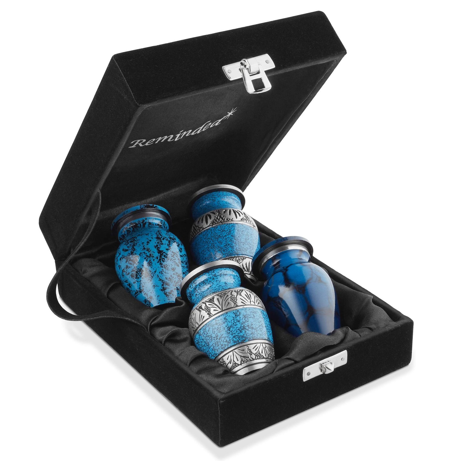 Reminded Small Cremation Urns for Human Ashes, Mini Keepsake Set of 4 Blue an...