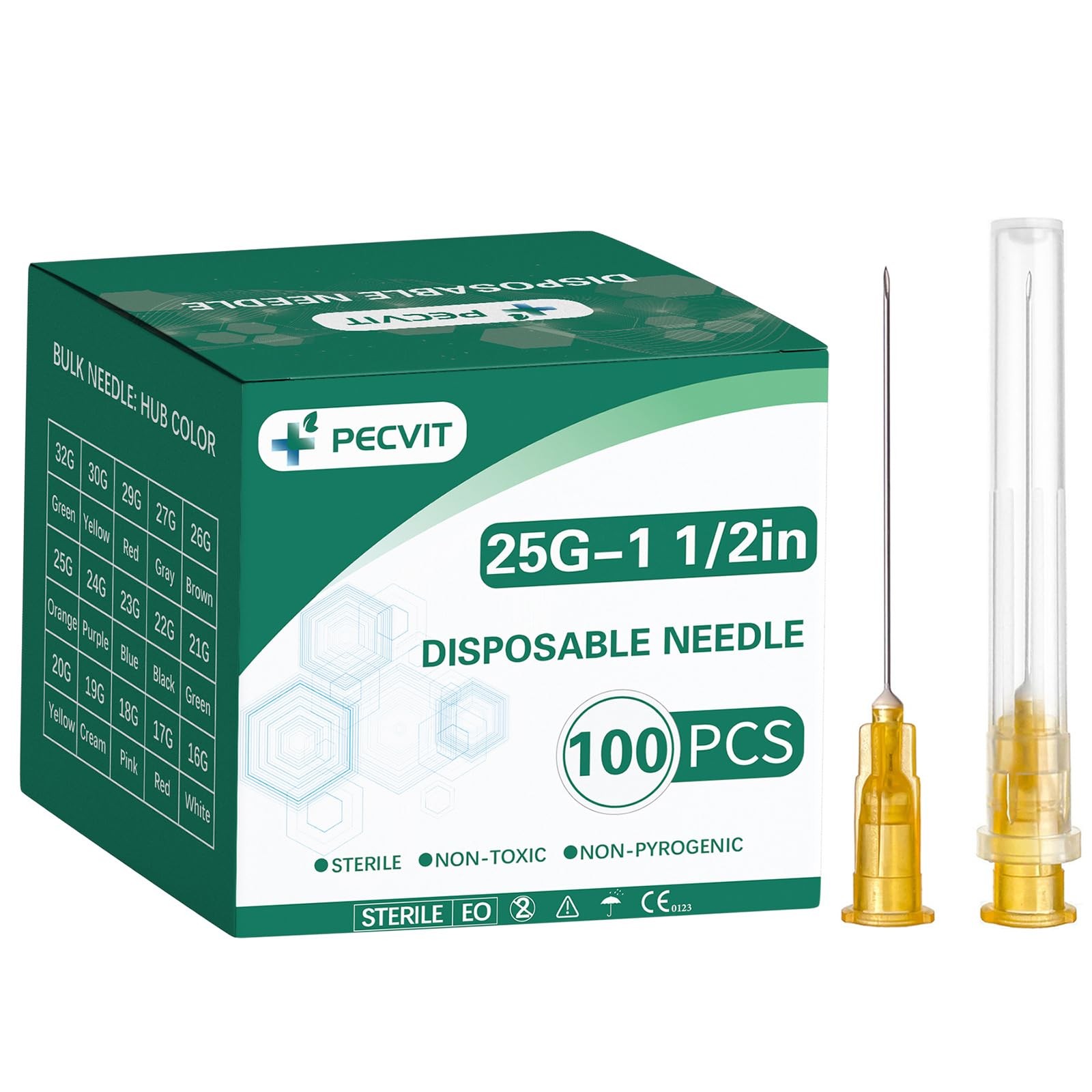 100Pack 25Ga 1.5 inch Needles Luer Lock Lab Dispensing 25G 