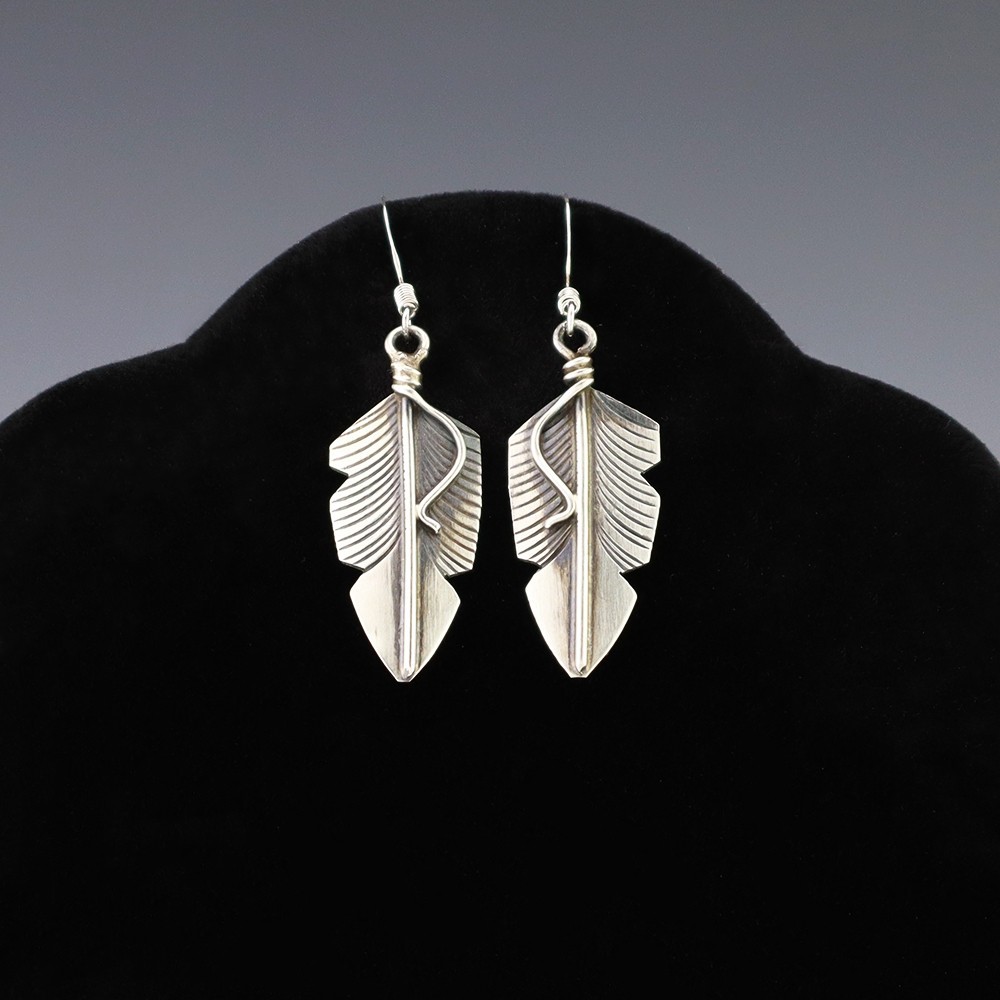 NATIVE AMERICAN NAVAJO STERLING SILVER FEATHER EARRINGS BY CHRIS CHARLEY
