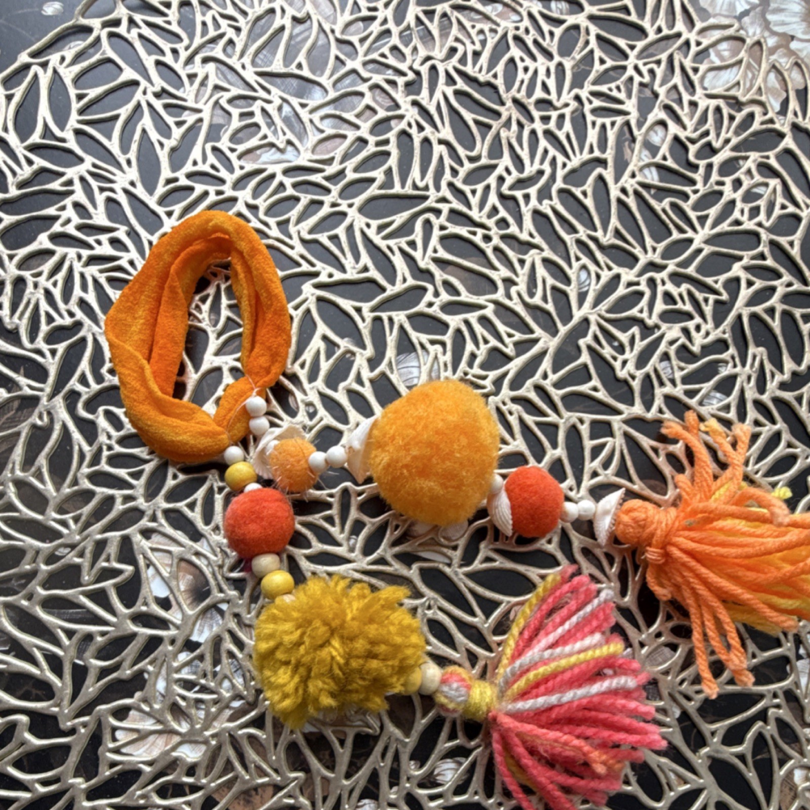  Handmade Pom Pom Tassel hair accessories  Orange Yellow