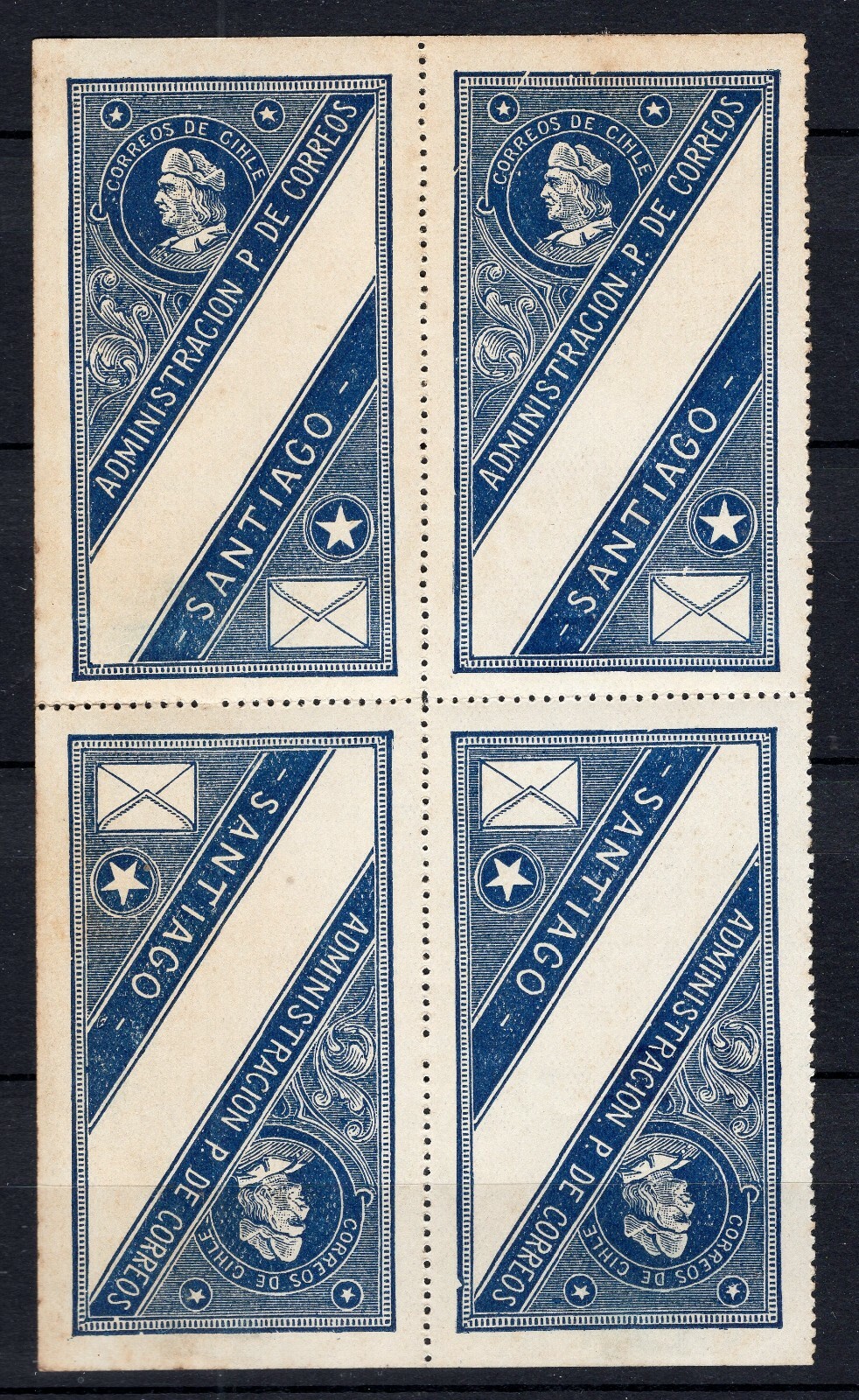 CHILE 1917 OFFICIAL STAMP SOFICH CO22 MH CIERRO TETE-BECHE BLOCK OF FOUR