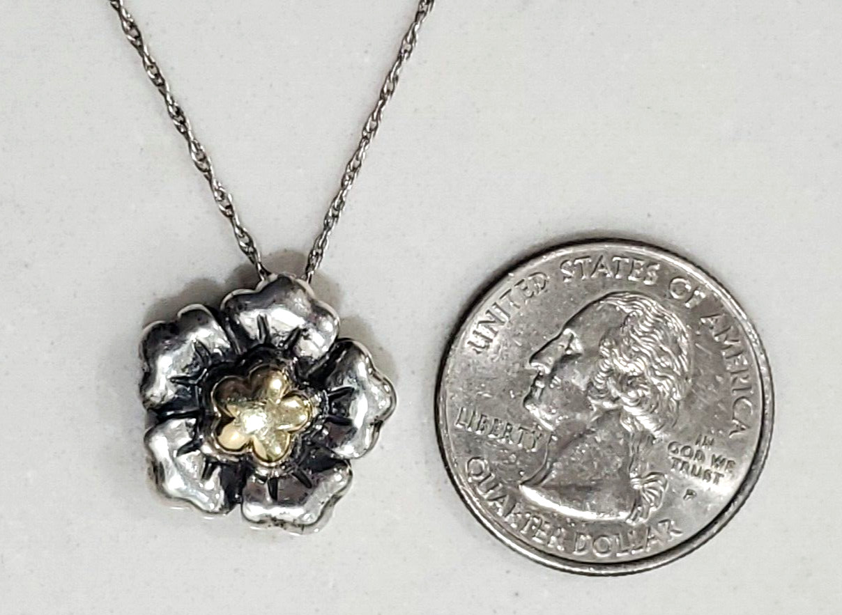 Beautiful Signed HN Sterling 925 14k Gold Flower Pendant Necklace- 20"