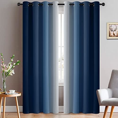  and Greyish White Ombre Curtains, Room Darkening 52"W x 84"L (Pack of 2) Blue