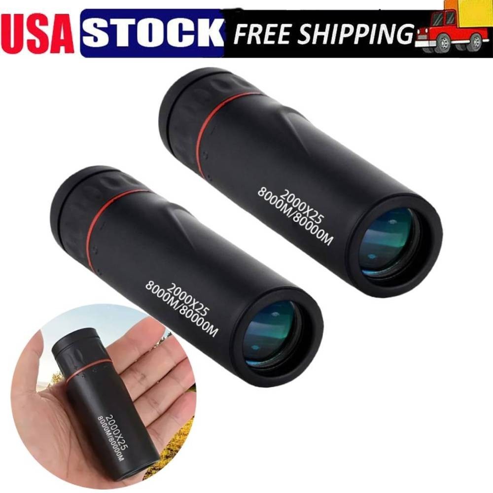 2pcs 2000X25 Hd Monocular Telescope Compact Scope For Hunting Travel Black