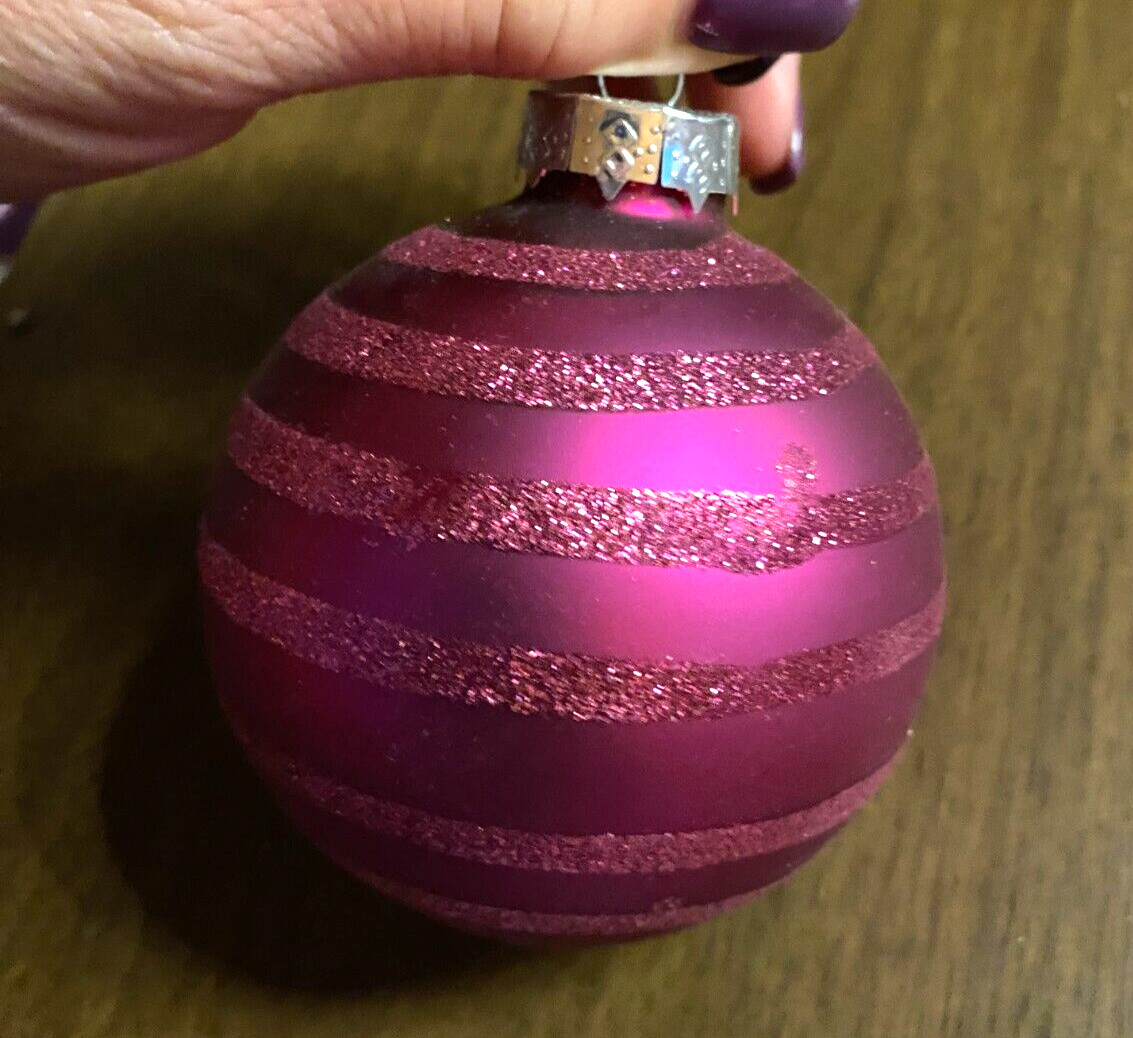Blown Glass Pink Glitter Spiral Ball Christmas Ornament 2 1/2"