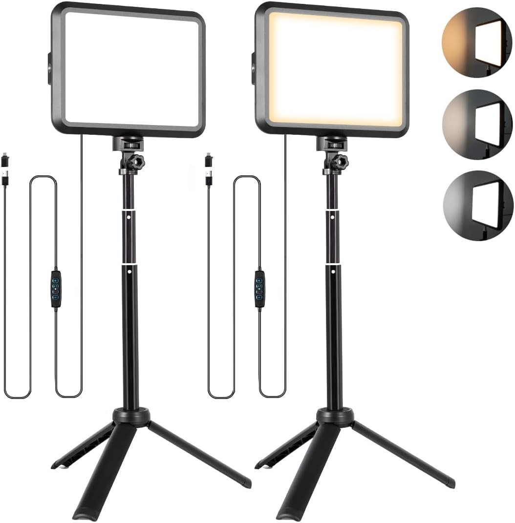 LED Photography Lighting Kit, 2-Pack 8” Portable Video Light with Adjustable Tri
