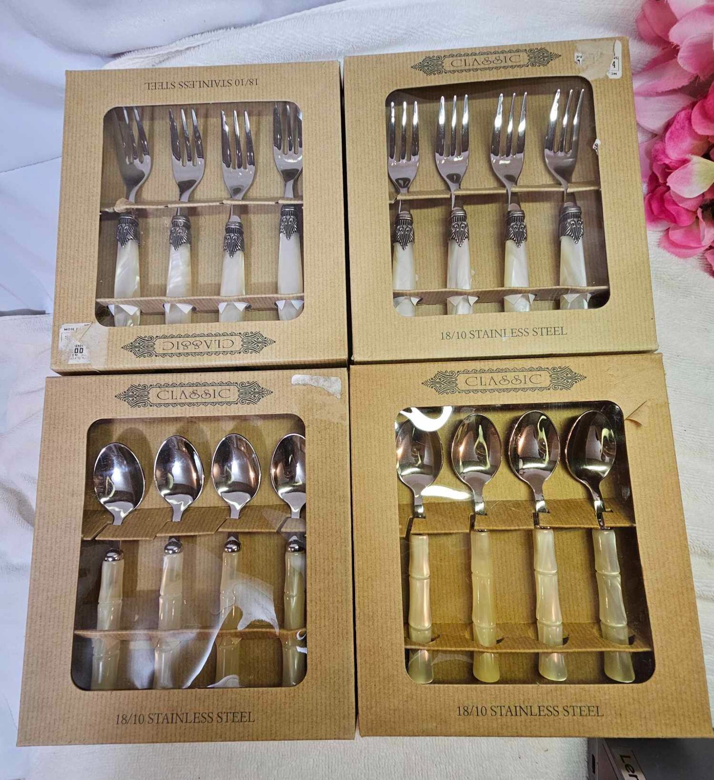 16- I. Godinger 18/10 Stainless Steel Teaspoon & Salad Fork MOP Handle Italy SET