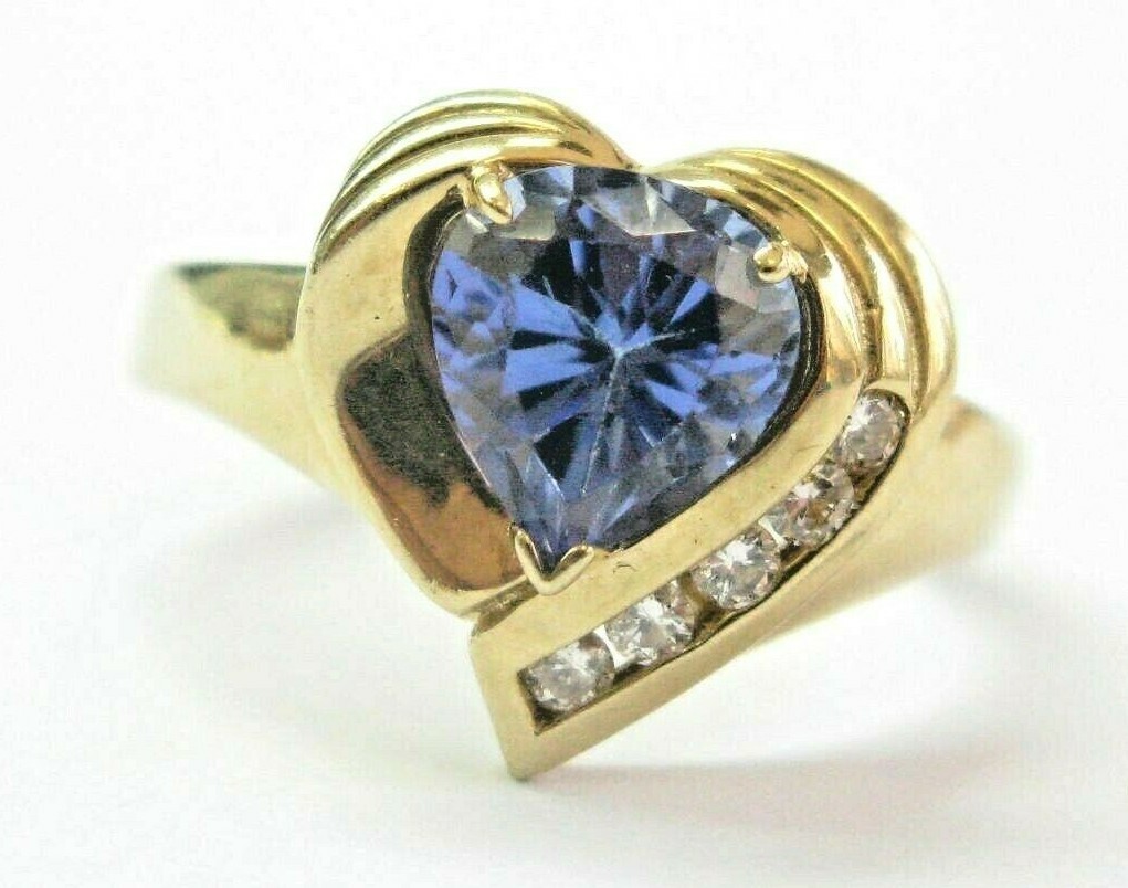 Heart Shape Tanzanite & Diamond Ring Solid 14Kt Yellow Gold 1.60Ct AAA / VS