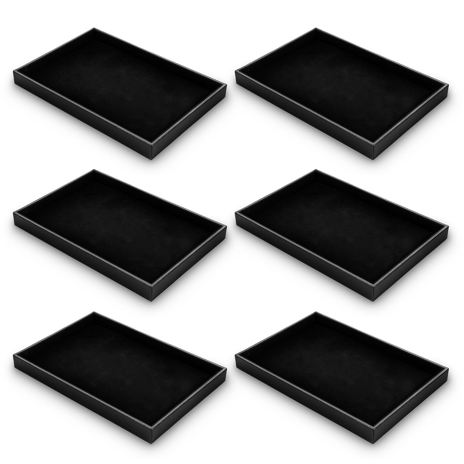 6 Pack Velvet Jewelry Trays for Drawers, Black Jewelrys Display Tray Stackabl...