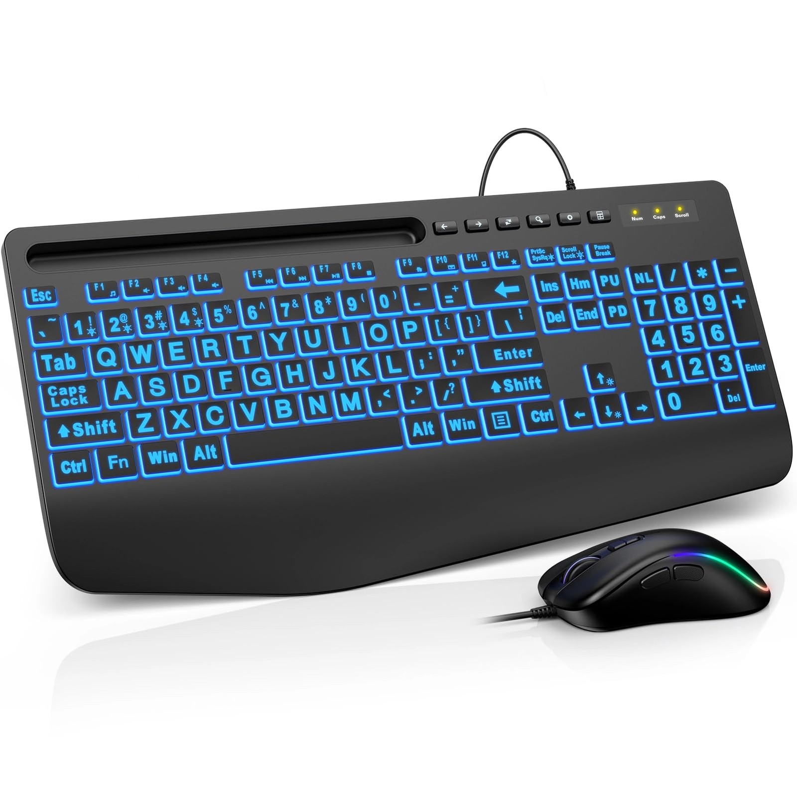 Keyboard Mouse Combo Wired Backlit Wrist Rest 6 DPI levels