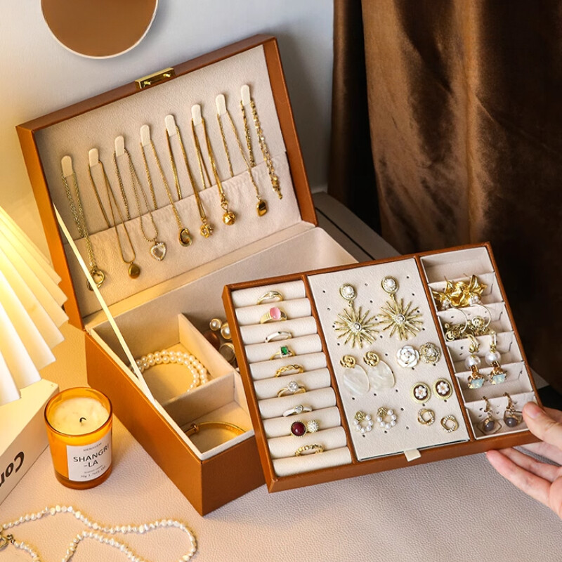 Jewelry Organizer Box Double Layers Jewelry Box Earrings Necklace Ring Organiser