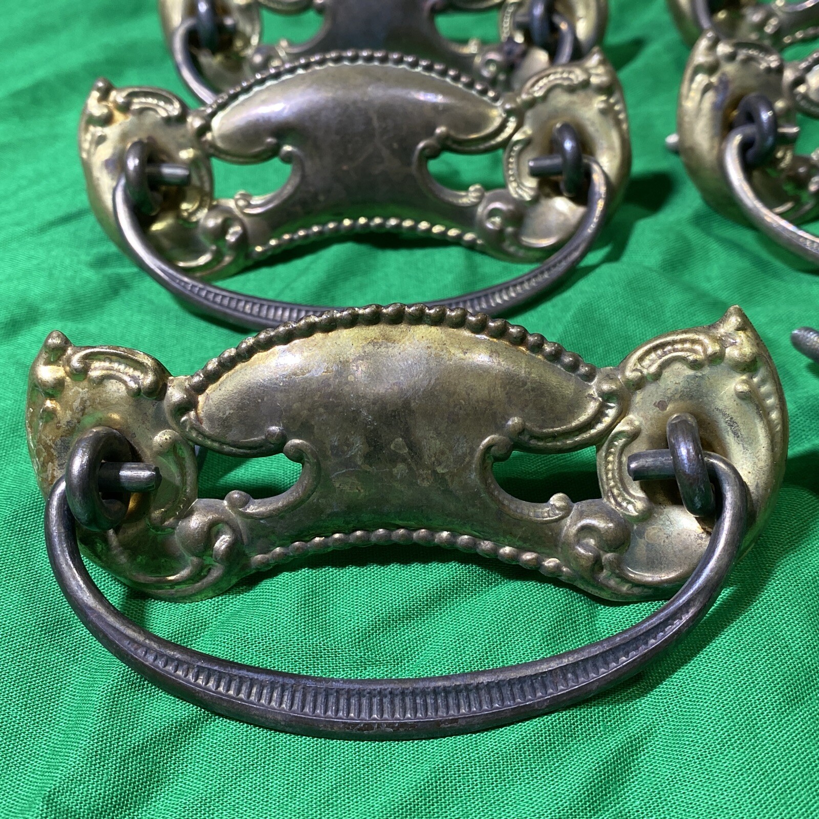 ANTIQUE 19TH Century 8 PRESSED BRASS & CAST PULLS DRESSER Hardware Drop Handle