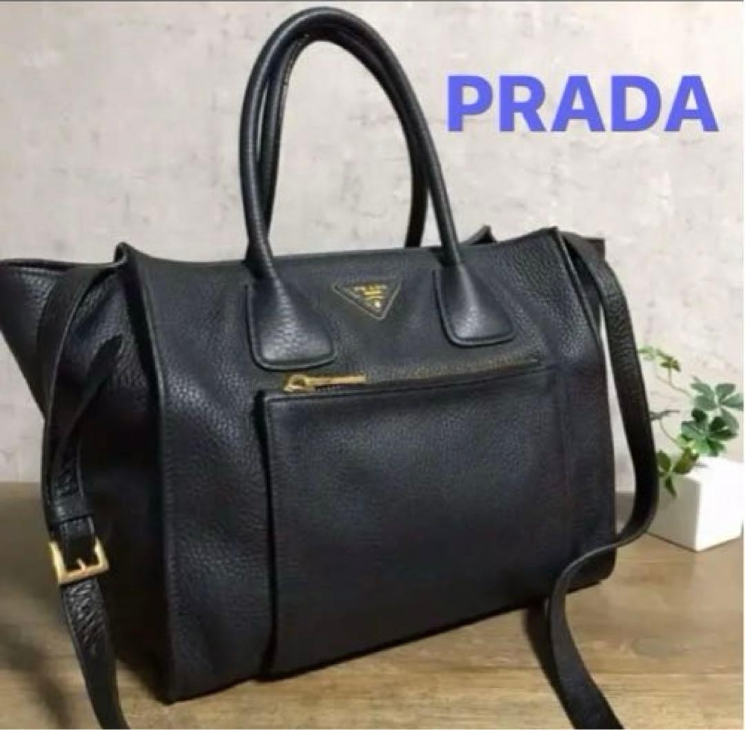 PRADA Handbag Shoulder Leather Black NERO Women From Japan