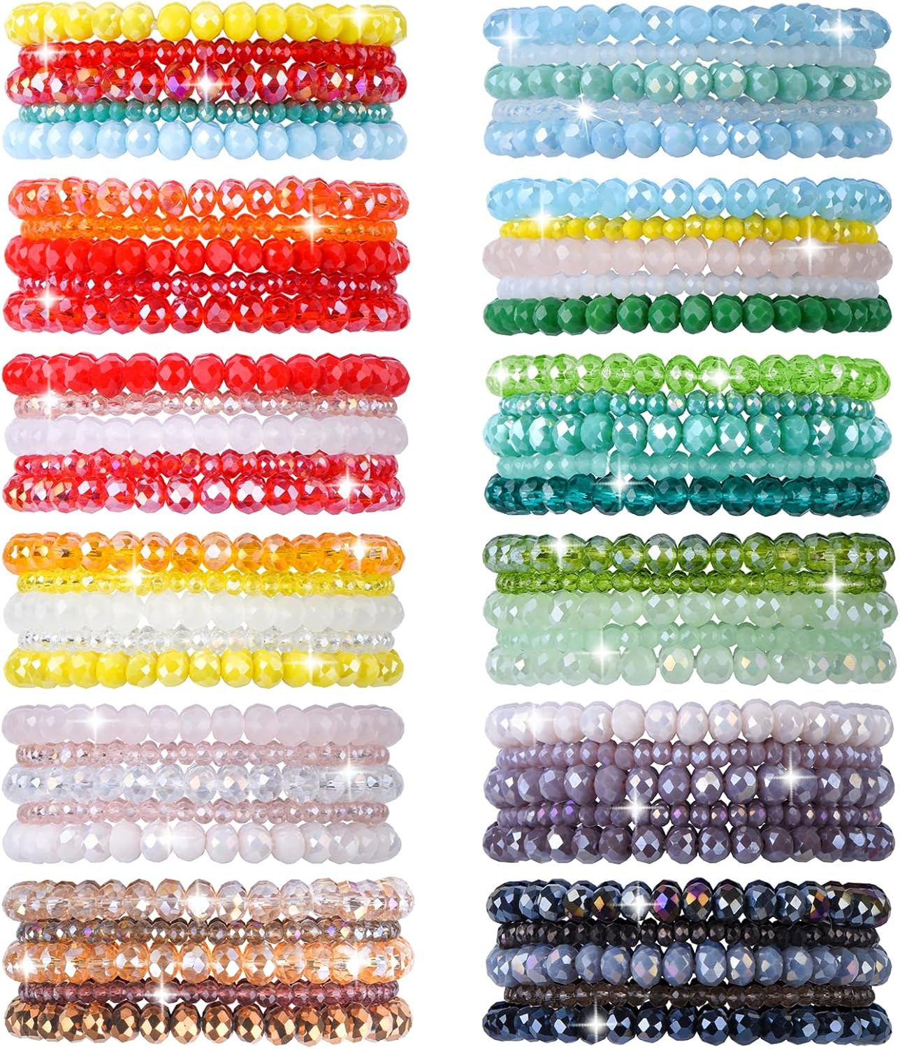 60Pcs Crystal Beaded Bracelet Bulk for Women Colorful Beaded Bracelet Boho Multi