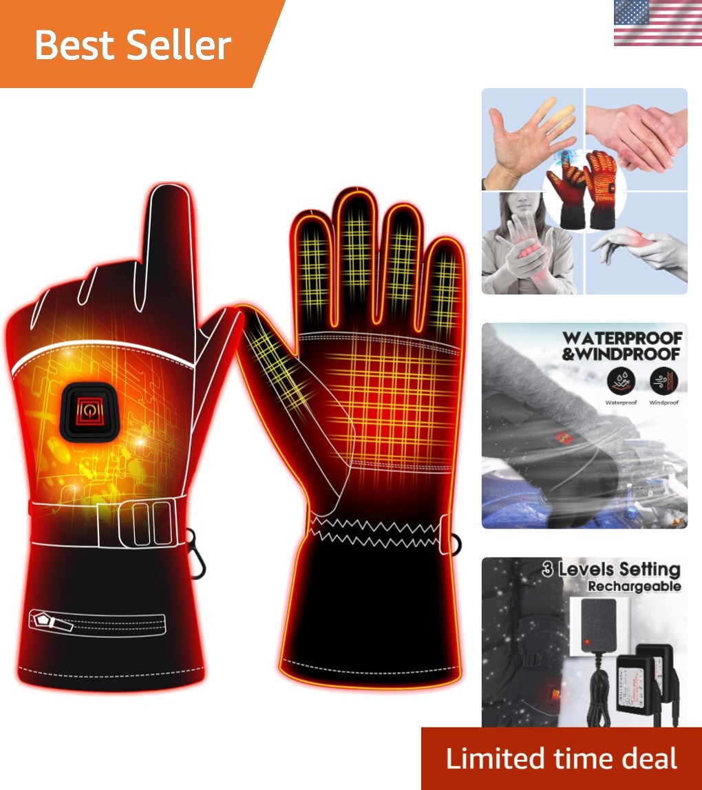 Rabbitroom Rechargeable Heated Gloves Men Women Waterproof Touchscreen Winter...