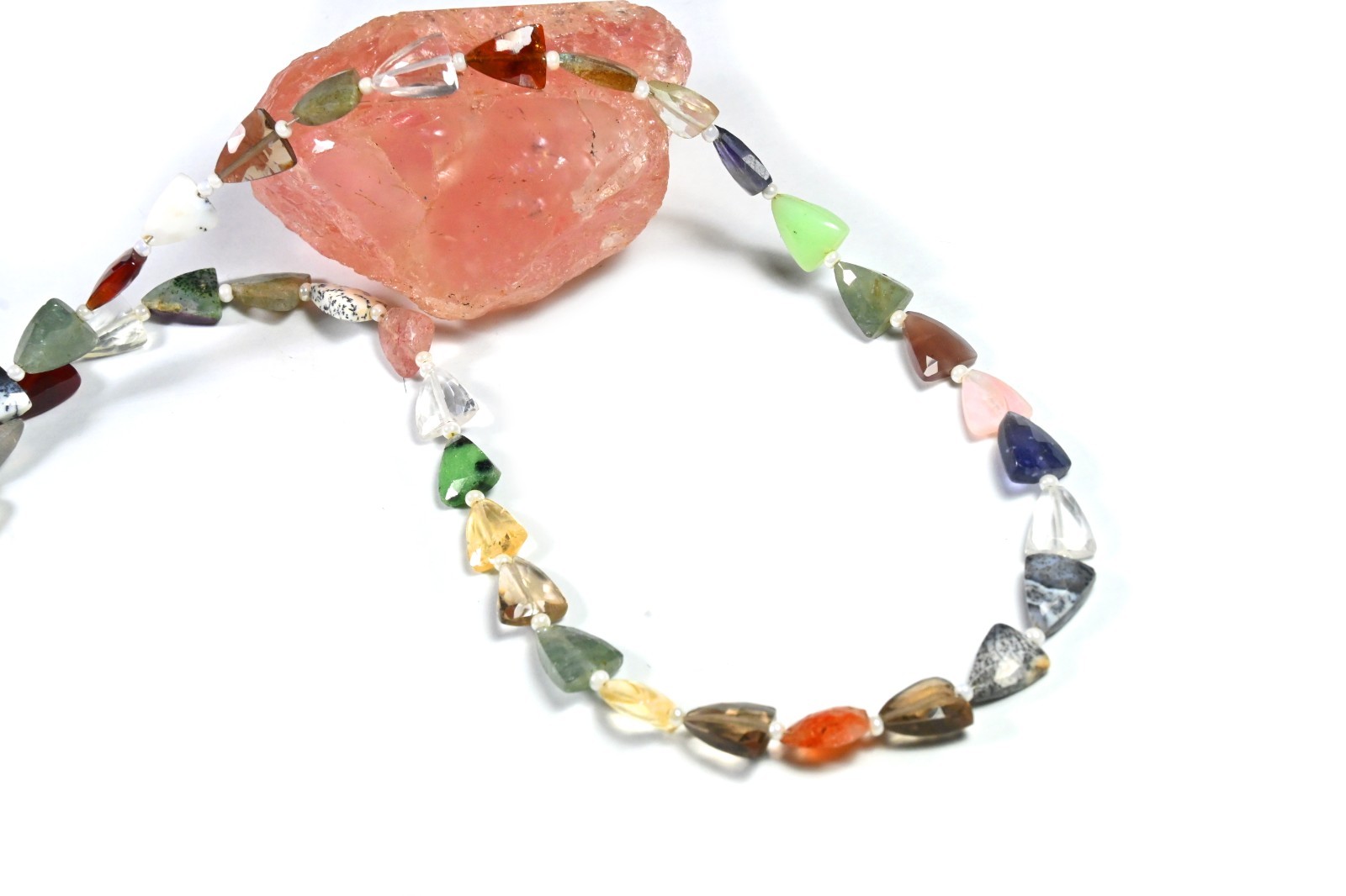 Multi Mix & Peral  Faceted Triangle Gemstone Beaded Handmade Choker Necklace 18"