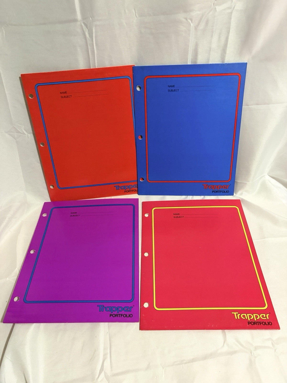 Mead Trapper Portfolio Folder 2 Pocket 3 Holes Set of 4 Pink Purple Blue Red