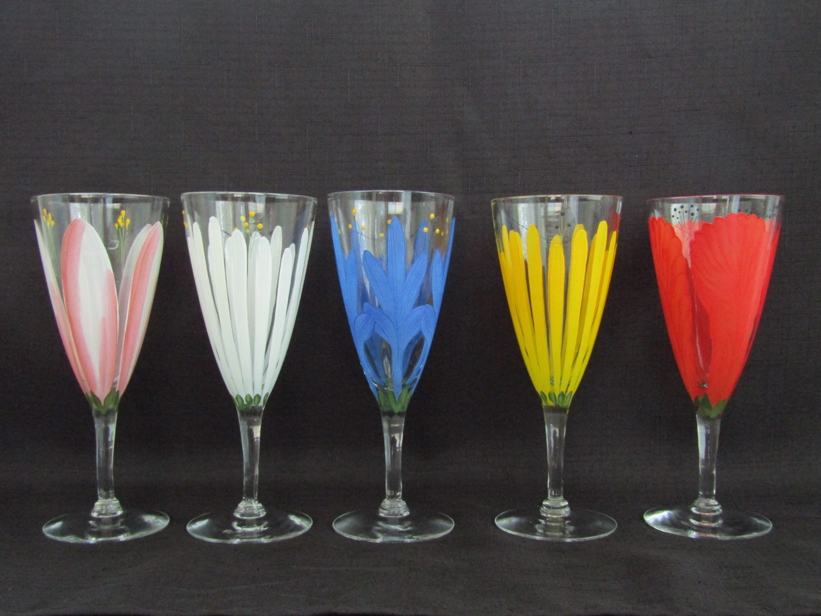Hand Painted 6.75” Set of 5 Wine Glass/Mini Champagne Flutes